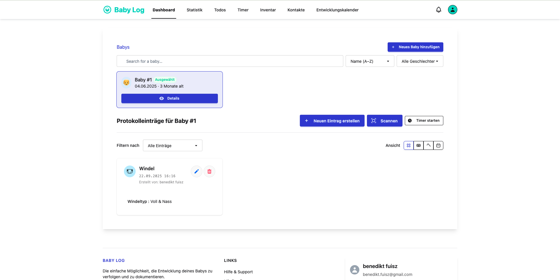 Screenshot of BabyLog website - Modern baby tracking app